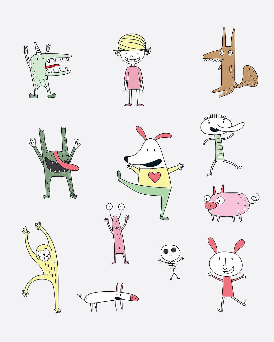 Monster-, Charakter, Karikatur, lustig, süß, glücklich, Kreatur, Spaß, Tier, Ausländer, isoliert