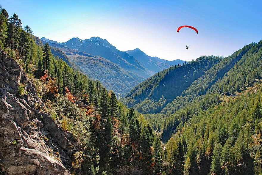 luonto, paraglider, seikkailu, matkustaa, tutkiminen, ulkona, vuoret, Urheilu, lentäminen, dom, vuori
