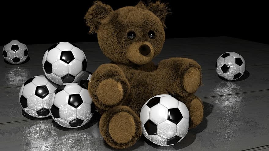 ursuleț, mingi de fotbal, 3d artă, blender, urs, jucărie, animal impaiat, fotbal, sport