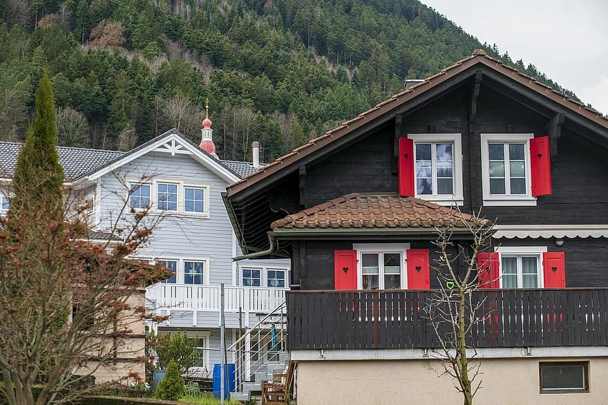 huse, bakker, landsby, by, Schweiz, vinter