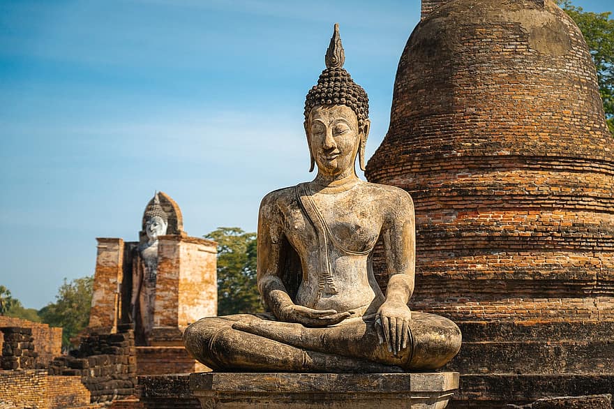 Buda, estàtua, Tailàndia, budisme, meditació, ruïnes