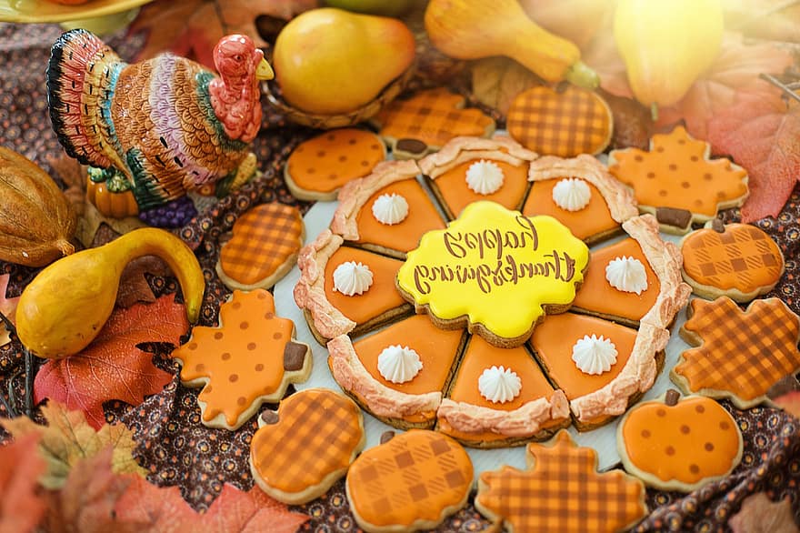 благодарение, печенье, тыквенный пирог, счастливого дня благодарения, рог изобилия, падать, осень, Десерт, Еда Сладости, Печенье Royal Icing