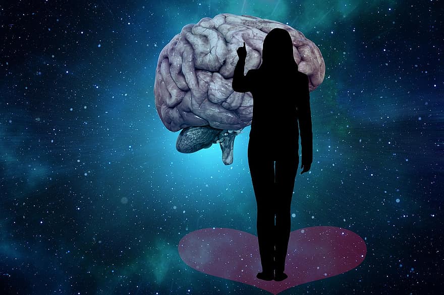 Brain, Space, Woman, Touch, Think, Heart, Mind, Feeling, Stars, Universe, Galaxy