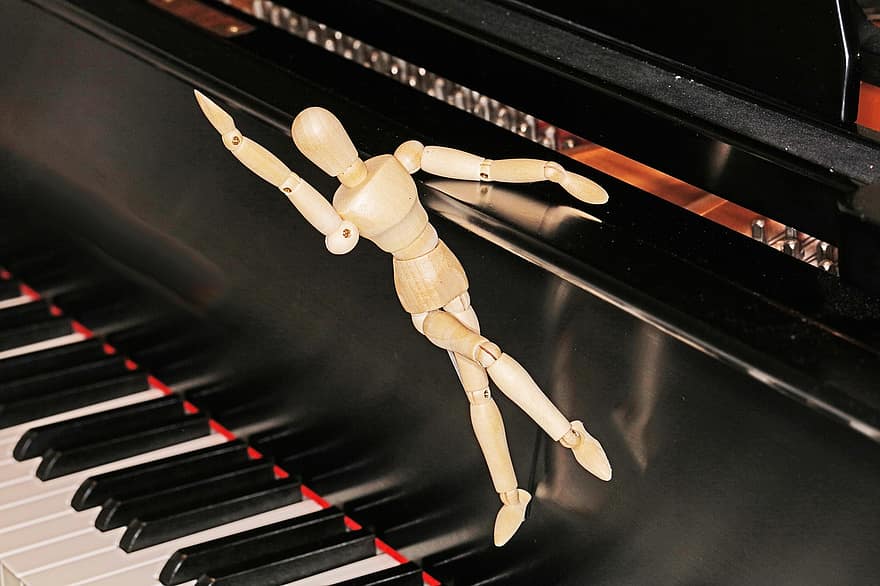 klavír, manekýn, hudba, Hudební víla, dřevěný manekýn, loutka, křídlo