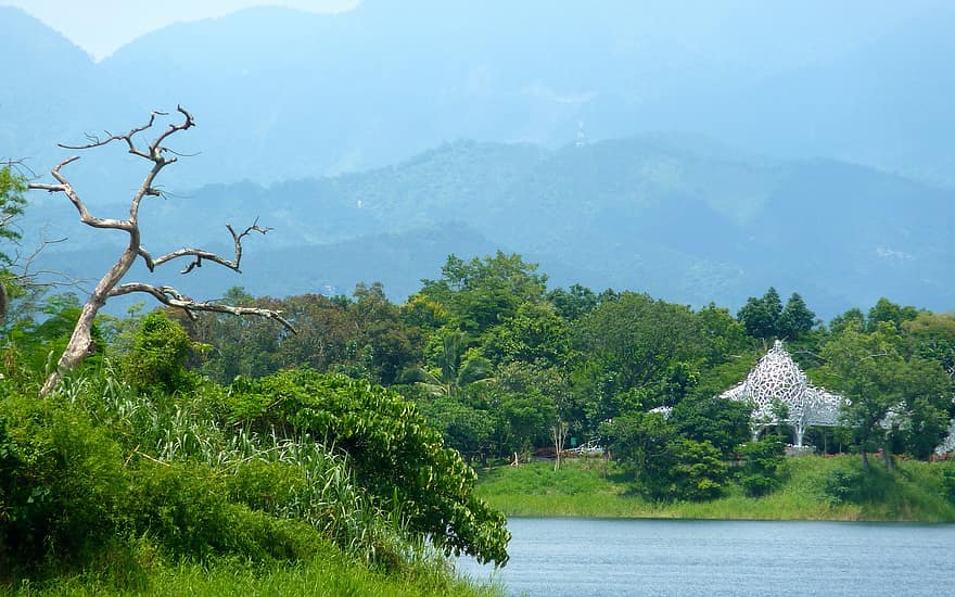 lago, Lantán, Taiwán, chiayi, depósito, agua, arboles, naturaleza
