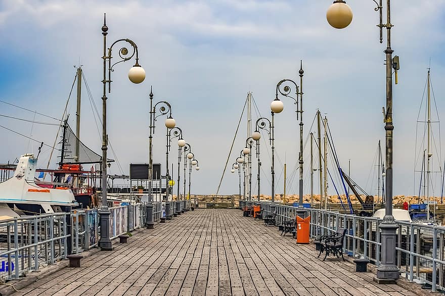 Pier, Dock, Lamps, Empty, Boats, Port, Coast