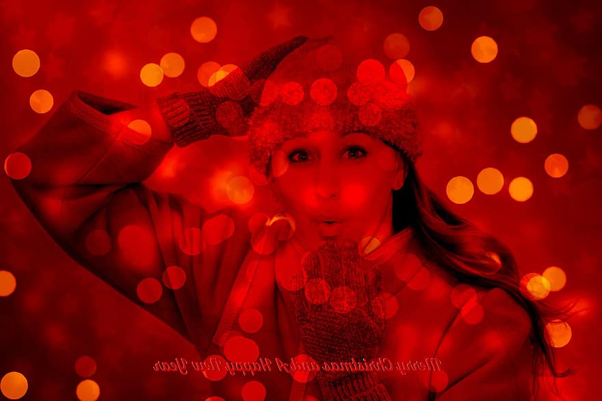 Woman, Hånd, Kiss, Bokeh, Lights, Mood, Atmosphere, Advent, Greeting, Christmas Greeting, New Year's Day