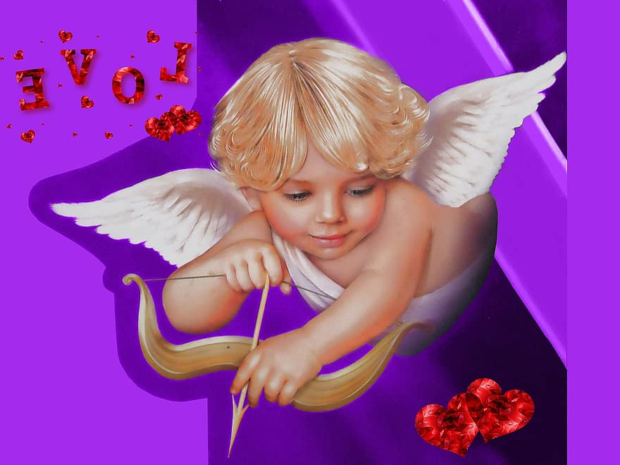 Cupido, cherubino, amore, angelo, San Valentino, Eros, dio dell'amore, cuore, arco, freccia, carina