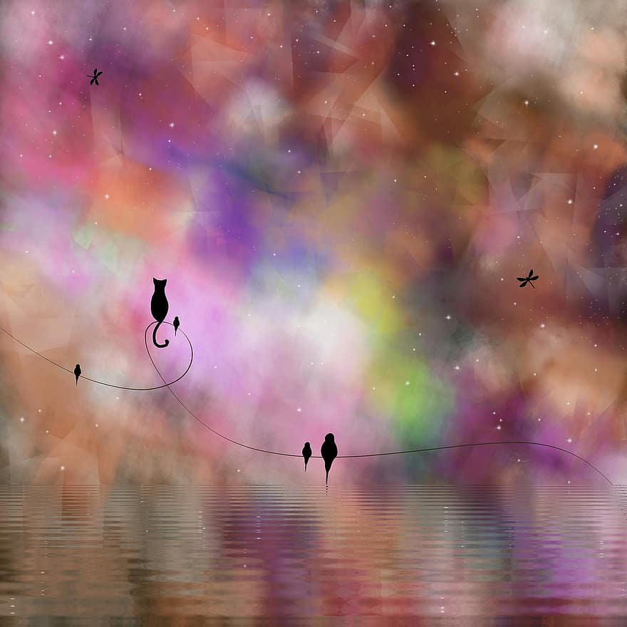 Galaxy, Space, Universe, Cosmos, Dream, Sea, Bird, night, backgrounds, illustration, abstract