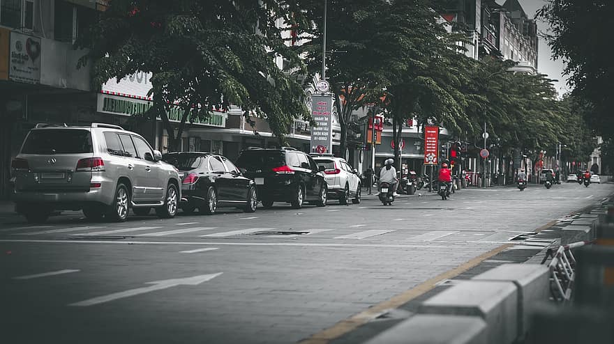 ciudad, Saigon, calle, coches