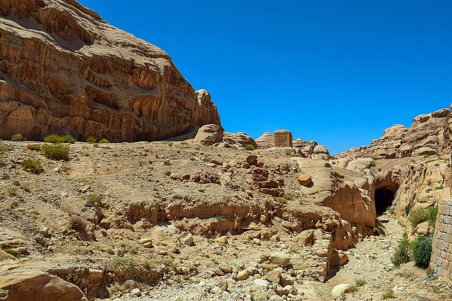 al siq canyon, petra, kanjon, klyfta, jordanien, öken-, stenar