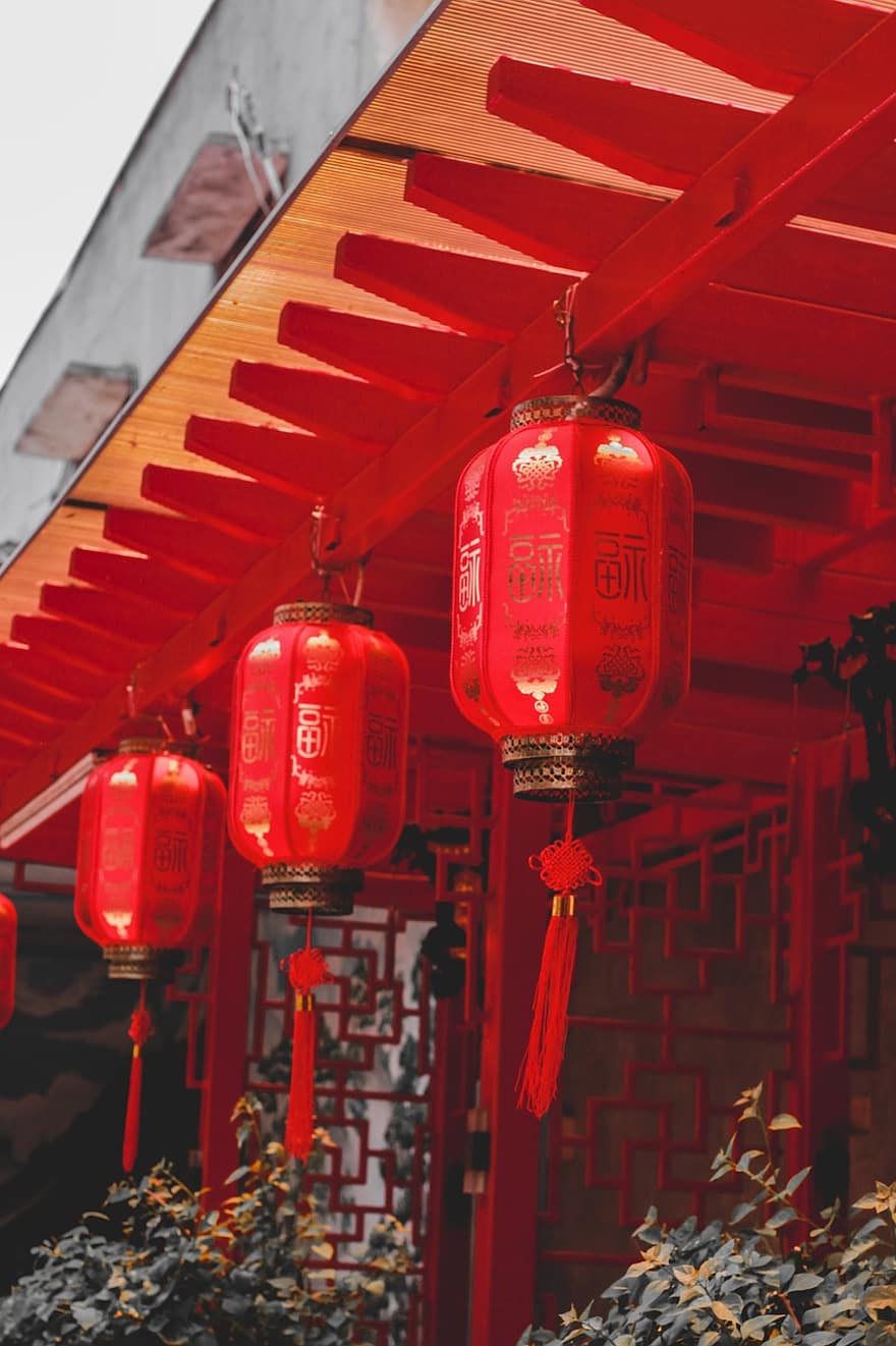 lentera, lentera Cina, Kuil, dekorasi, lentera merah, tradisional, budaya, Asia, budaya cina, perayaan, Pecinan
