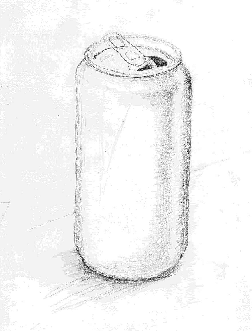 lata de lata, esboço, caixa de lápis, bebida