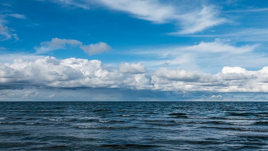 海、雲、地平線、海洋、空、積雲、海景、スカイスケープ、曇り空、水、バルト海
