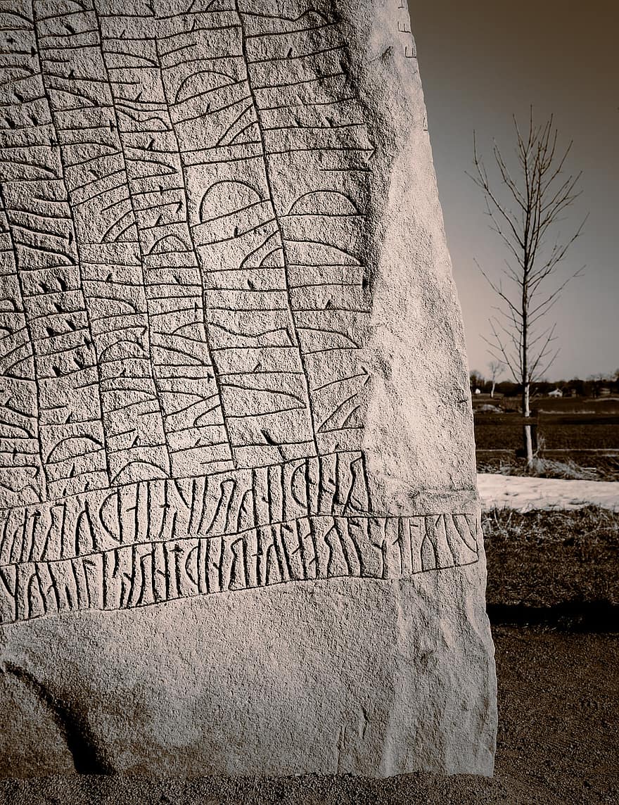 runestone, atradimas, kelionė, turizmą, istorinis, akmuo, runos, Švedija, norden, vikingai, senas