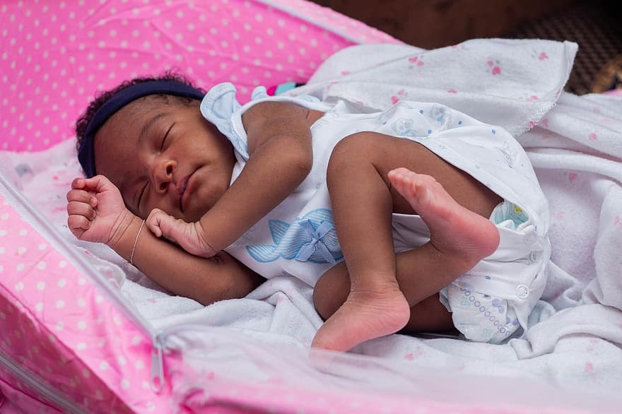 赤ちゃん、子、睡眠、新生児、可愛い、小さい、幼年期、毛布、一人、ベッド、幸福