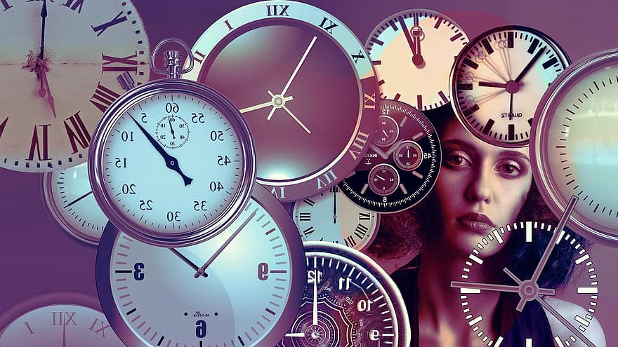 czas, zegar, głowa, kobieta, Twarz, perspektywy, biznes, spotkanie, przeszłość, zapłacić, wskaźnik