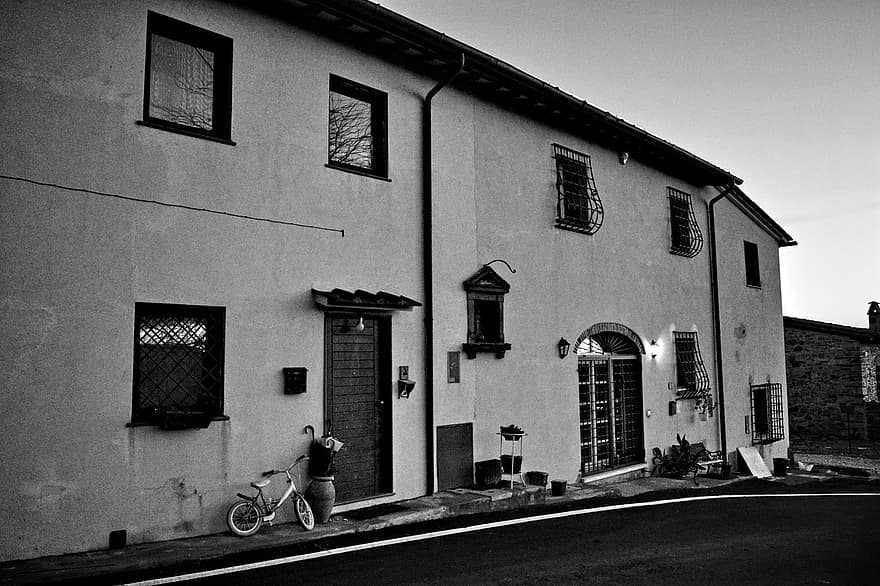 Town, Village, House, Monochrome, black and white, architecture, building exterior, old, built structure, window, men