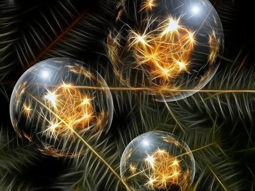 Decoración navideña, Glaskugeln, agujas de pino, abeto, rama, madera, estrella, adornos de navidad, Navidad, joyería, brillar