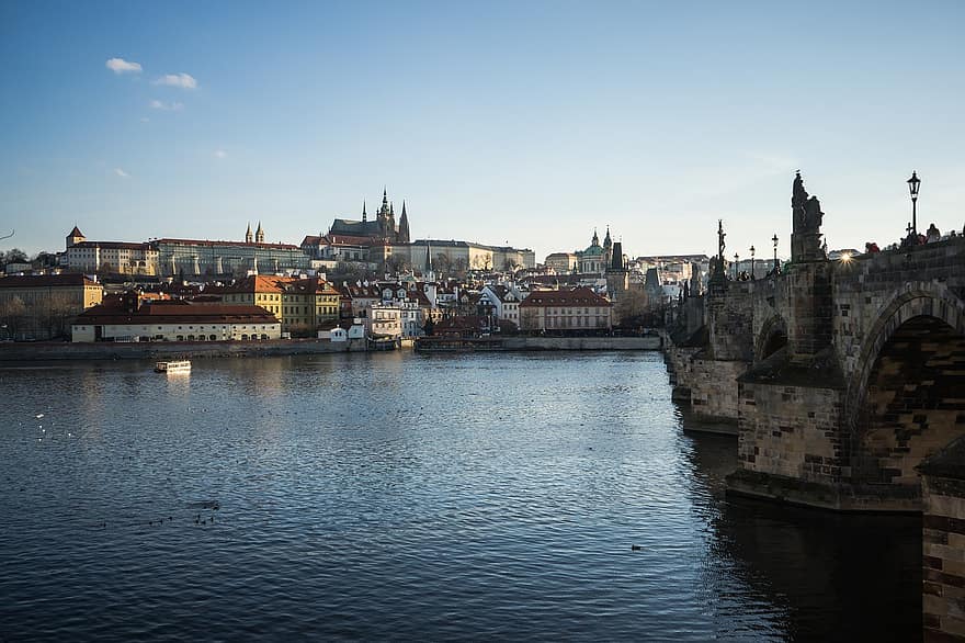 Прага, Молдова, Карлов мост, Собор Святого Вита, собор, Замок Праги, Чехия, Европа, vlatva, столица, исторический центр