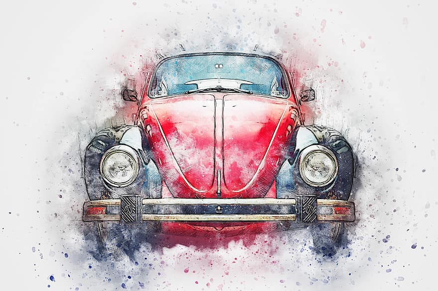 carro, carro velho, arte, abstrato, aguarela, vintage, auto, artístico, camiseta, aquarelle, colorida