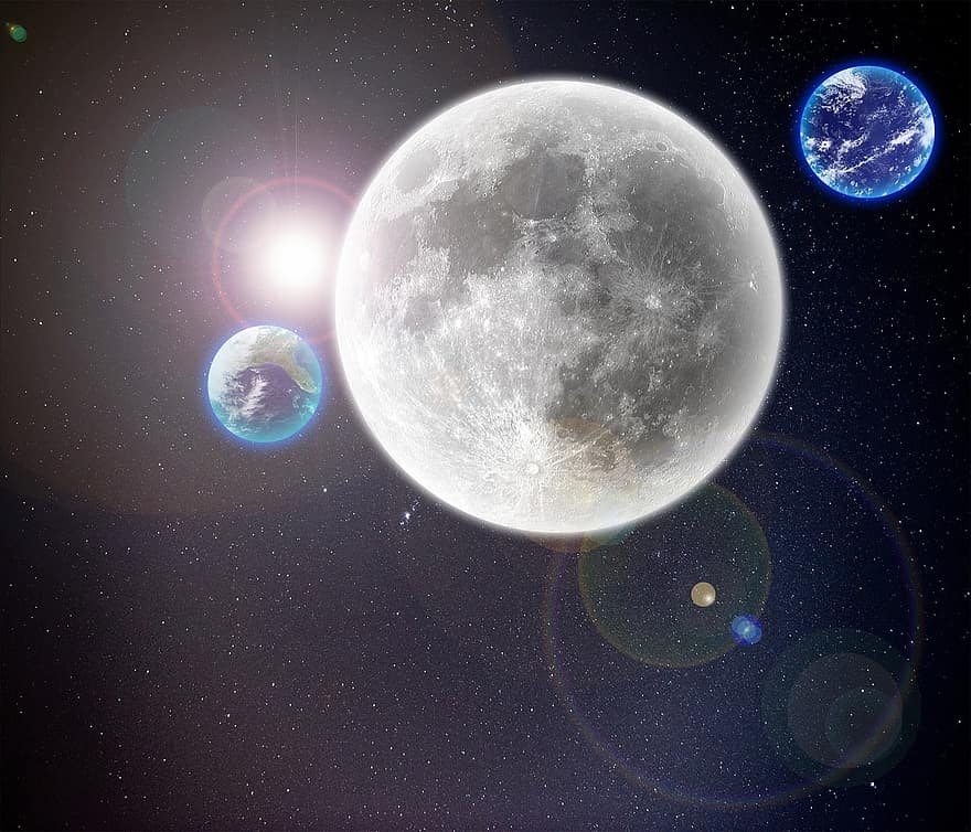 mēness, telpa, planētas, galaktika, zvaigzne, debesis, zila planēta, zemes, naktī