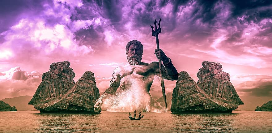 Poseidon, Wasser, Dreizack, Mythos, Fantasie, Ozean, Mythologie, Landschaft