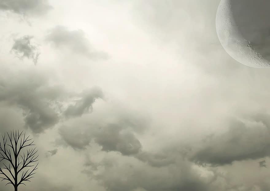 Night, Penumbra, Background, Clouds, Moon