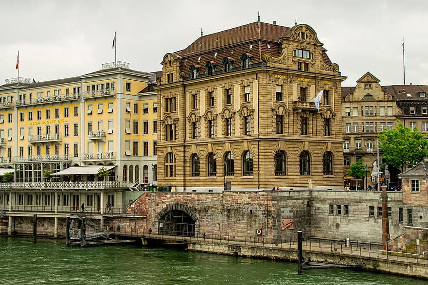 Швейцария, река, град, сгради, фасада, архитектура