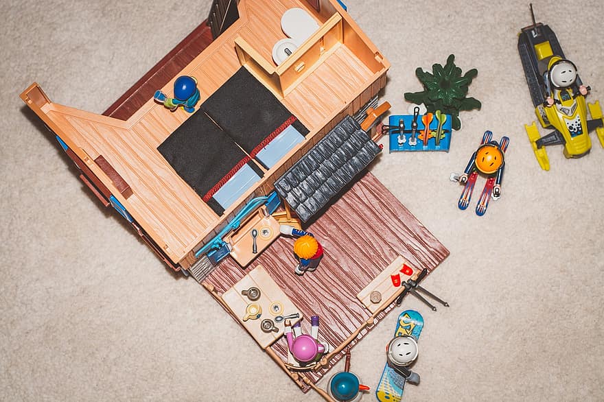 mainan, playhouse, rumah, karakter permainan
