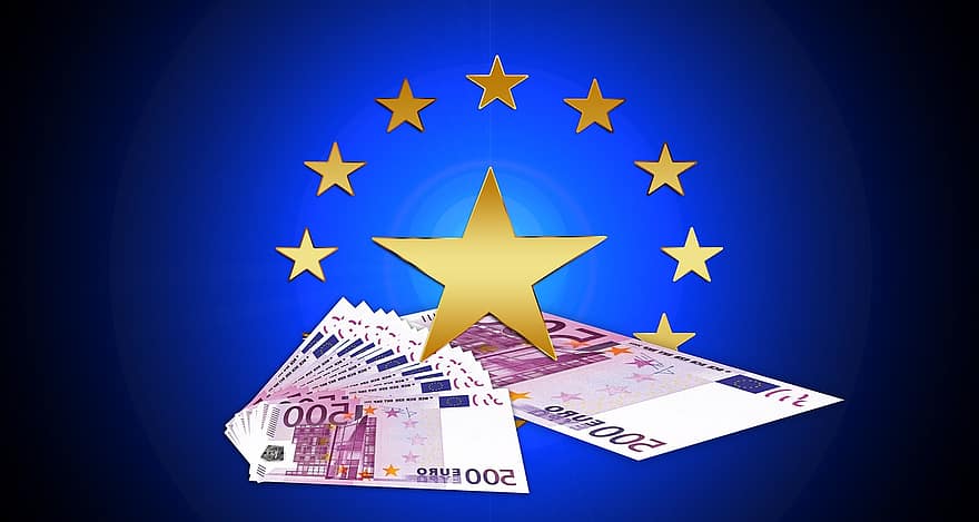 euro, apilar, Europa, UE, Unión Europea, Unión monetaria, estrella, bandera, dinero, moneda, 500
