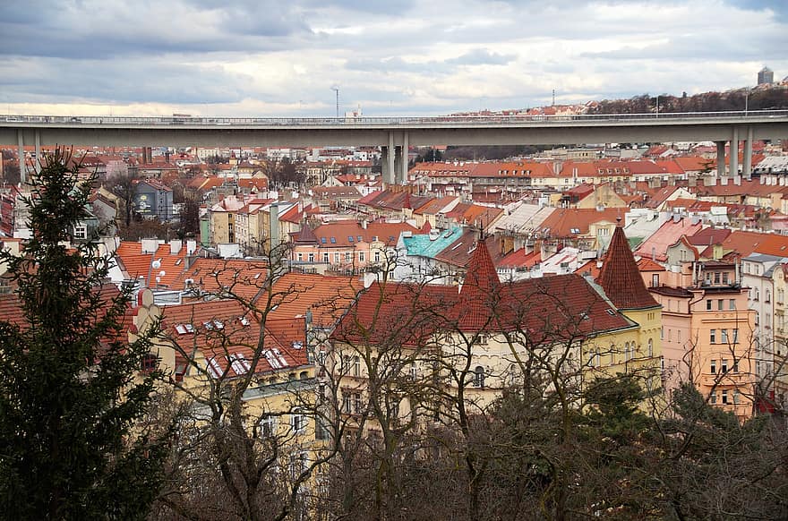 Praha, jembatan, bangunan, kota, Desa, lingkungan, rumah, atap, kota Tua, urban, modal