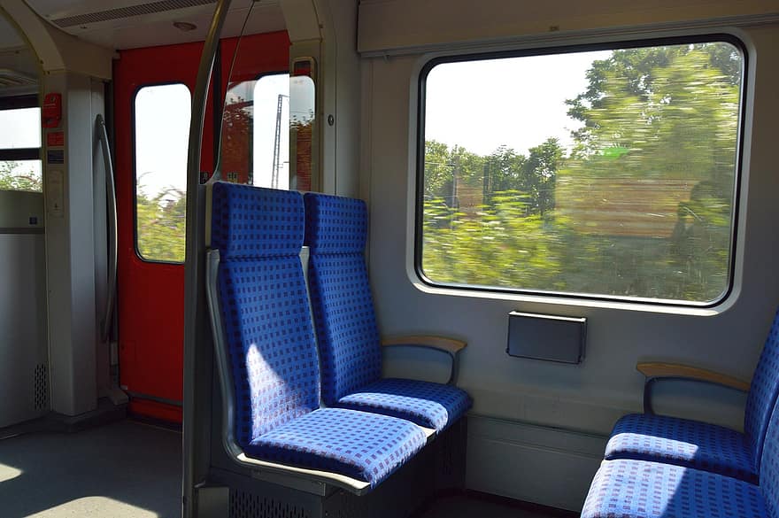поезд, окно, сиденье, путешествовать, поездка, транспорт