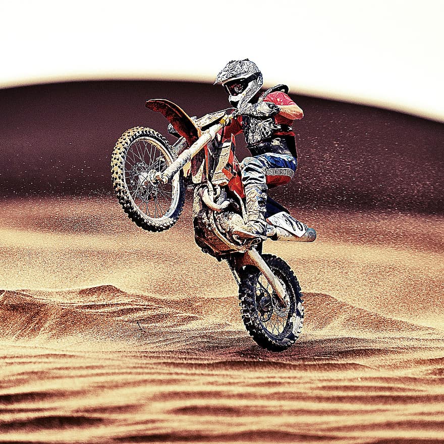 мотокрос, мотоциклет, раса, мотор, спортен, ездач, конкуренция, превозно средство, офроуд, пустинен, пясък
