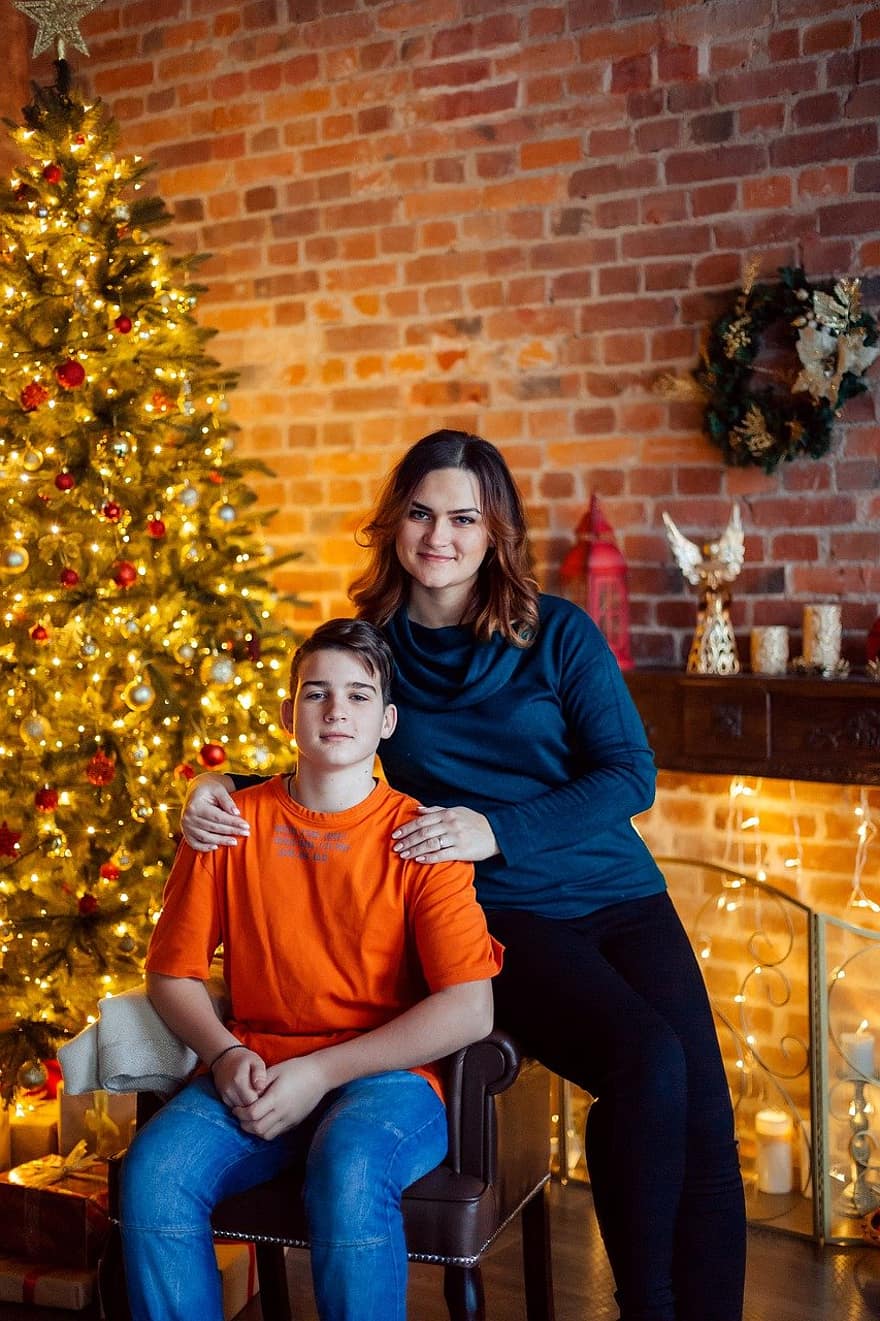 Family, Mother, Love, Care, Teenager, Son, Together, Woman, Relationship, Christmas, Decoration