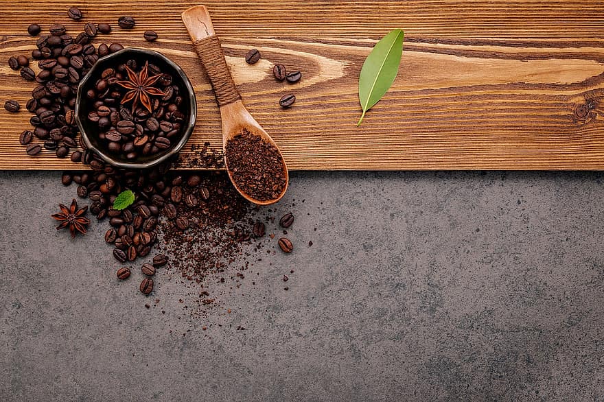 Coffee Beans, Flat Lay, Background, Bowl, Coffee, Arabica, Beans, Roasted, Caffeine, Dark Roast, Ground