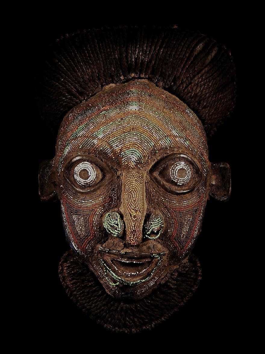 màscara, Àfrica, antiguitat, por, fusta, art, col · lecció, vell, perles, cultures, cultura indígena