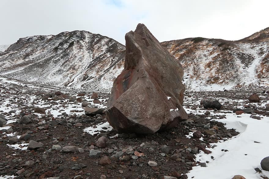 muntanyes, pedra, neu, hivern, boulder, rock, naturalesa, paisatge, primera neu, Kamchatka