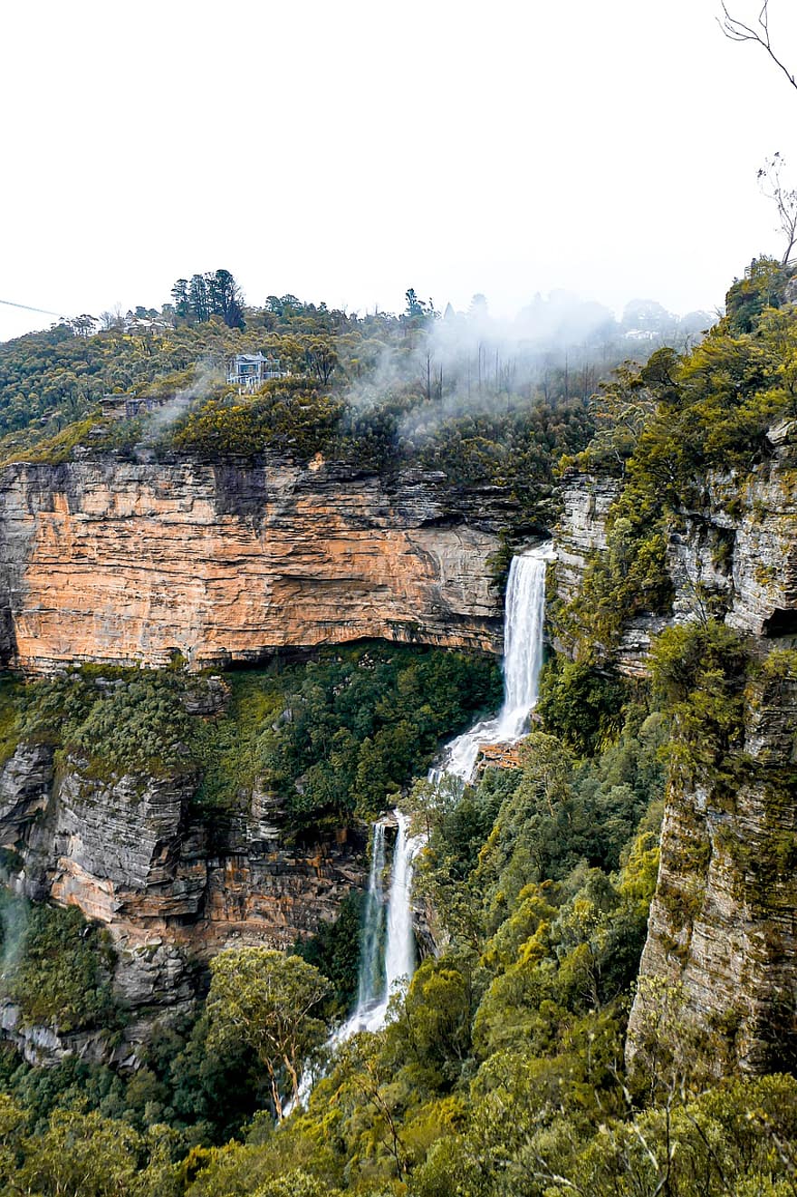 滝、山、森林、雨、自然、風景、オーストラリア、旅行