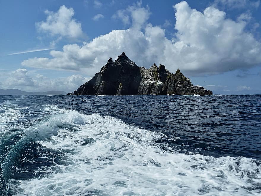 øy, hav, steinete, Seascape, frembrudd, vann, blå, bølge, sommer, kystlinje, klippe
