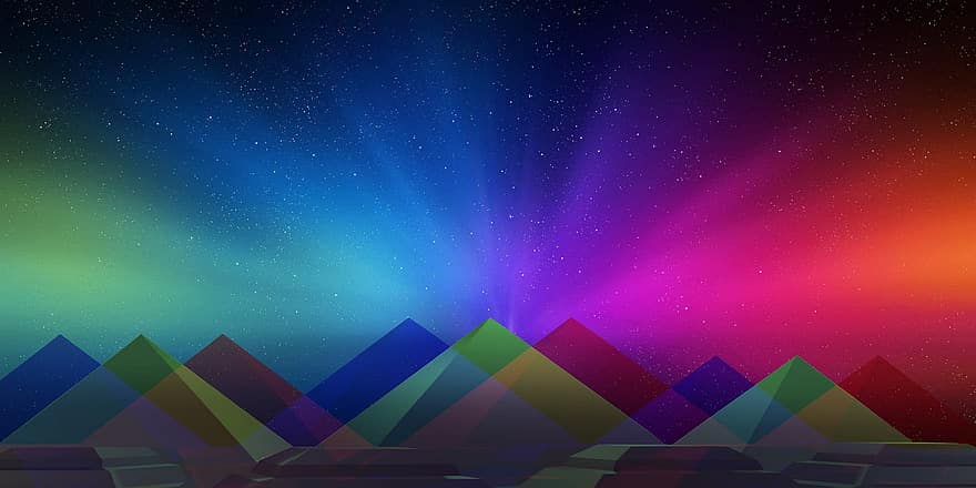 ピラミッド、プリズム、三角形、色、虹、風景、スペクトラム、未来的な、未来、サイエンスフィクション、ハイテク