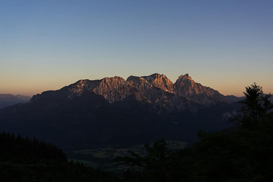Austrijoje, saulėlydis, kalnas, sniegas, žiemą, Alpės, aukščiausiojo lygio susitikime, kalnų viršūnė, kraštovaizdį, kalnų, vasara