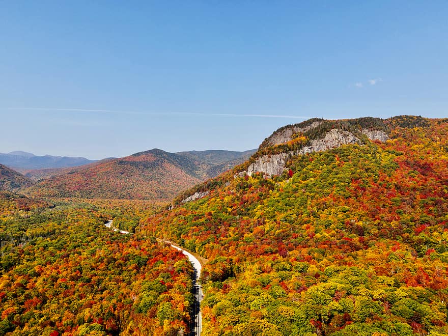 autumn, mountain, fall, forest, sky, rocky, blue, color, leaves, october, scenic