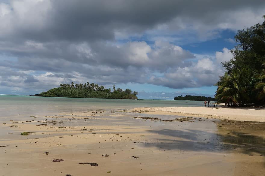 Strand, øy, Rarotonga, hav, vann, sand, kyst, shore, tropisk, natur, skyet