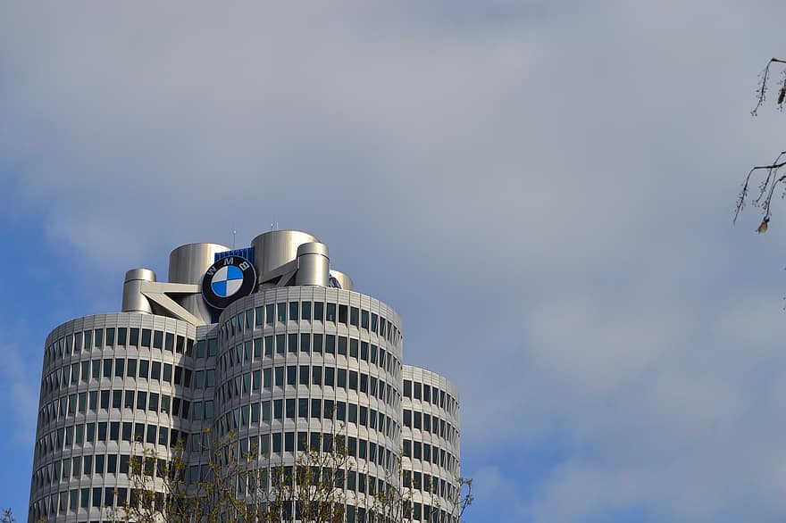 pastatas, BMW, architektūra, miestas, miesto, fasadas, išorinis, munichas, keturių cilindrų, Pagrindinio biuro pastatas, orientyras