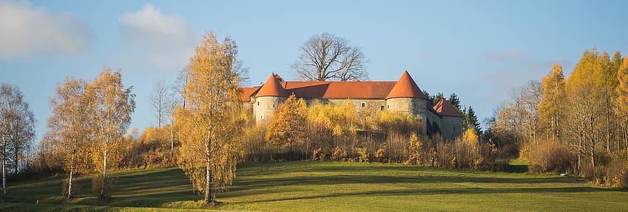 kasteel, natuur, vallen, seizoen, piberstein, Kasteel Piberstein, Mühlviertel, Boven-Oostenrijk, Oostenrijk, oo, bevestigingsmiddelen