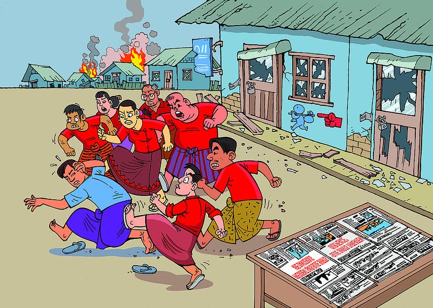 burma, myanmar, felles, konflikt, vold, etnisk, spenning, Sittwe, Rakhine, rød, blå