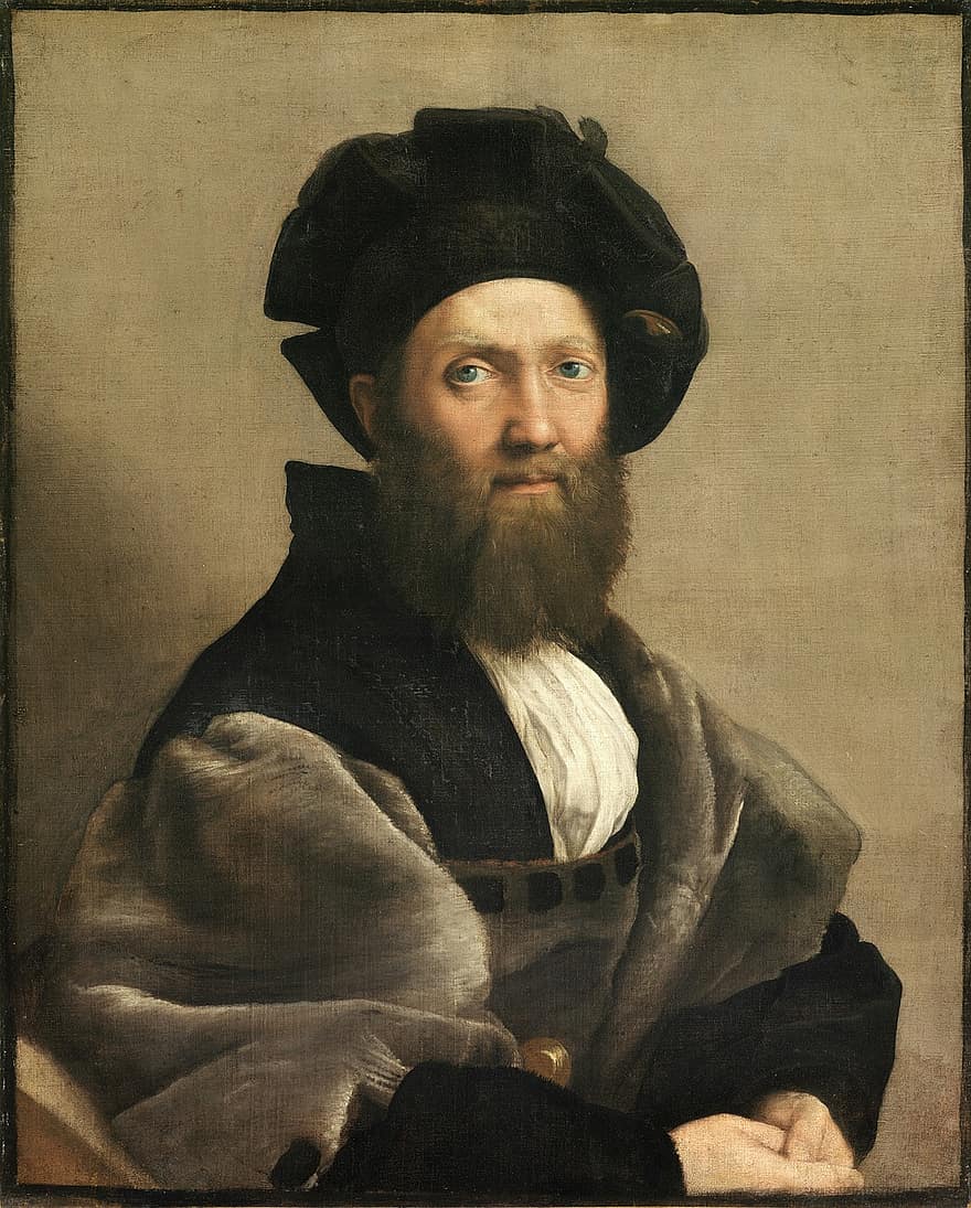 home, barba, Balthazar Castiglione, vell, 1515, pintura a l'oli, art