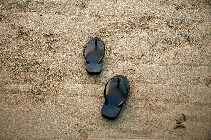 sandálias de dedo, chinelos, de praia, areia, verão