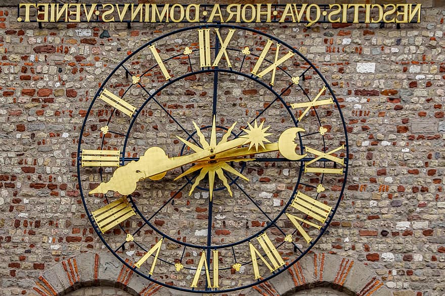 Clock, Clock Tower, Trier, Dom, Historically, Metal, Old, Gold, Gilded, Technology, Round